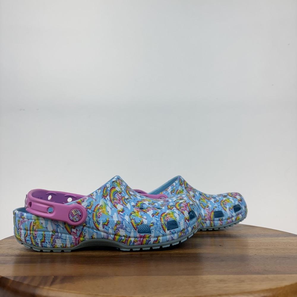 New Big Kids Crocs Lisa Frank Blue Unicorn Classic Clogs‎ Sandals Size 5 Y NWOB